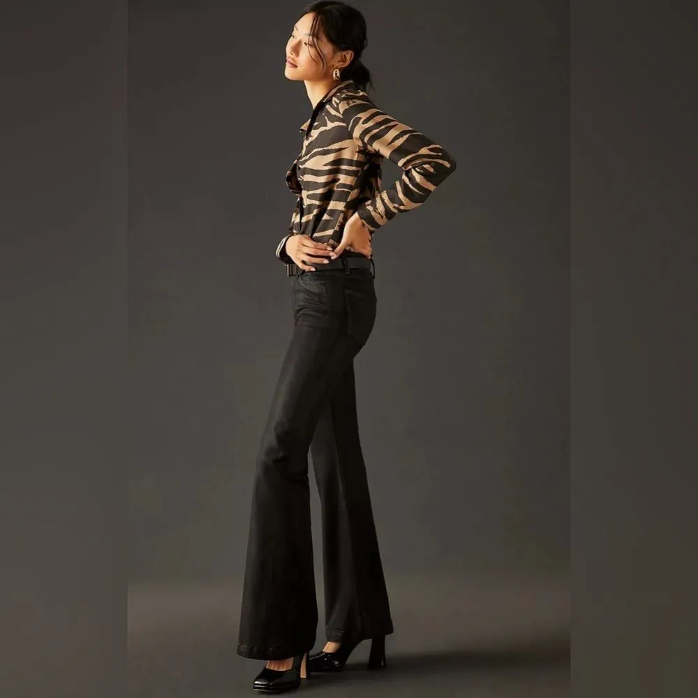 NWT Paige Genevieve Black Fog Luxe Coating Flare Pants Size 28 - Image 5