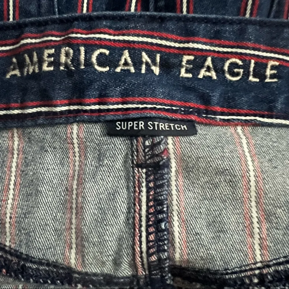 American Eagle Super Stretch Hi-Rise Mini Red & White Striped Denim Skirt 10 Reg - Image 3
