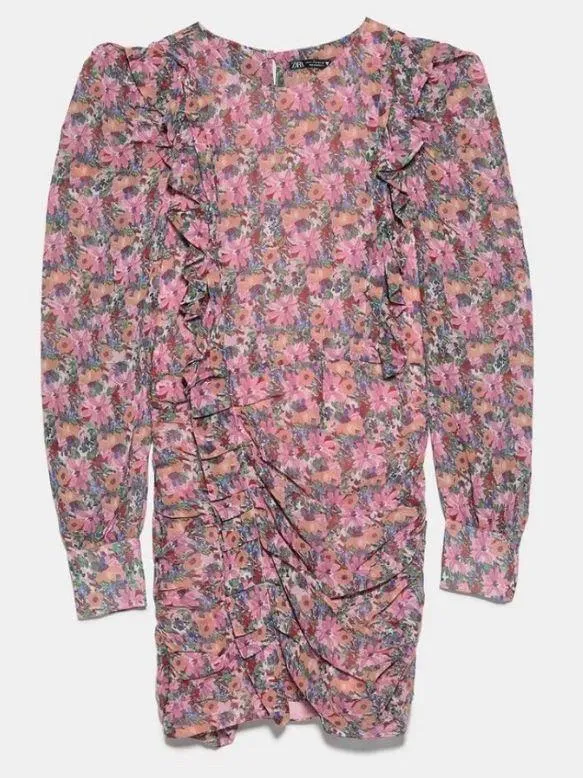 ZARA Pink Floral Draped Print Mini Dress - Image 4