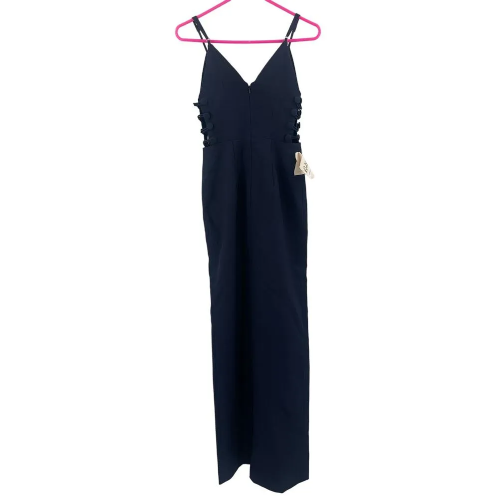 FAME AND PARTNERS Dress Size 0 Maxi Gown Navy Side Slit Buttons Evening NWT - Image 5