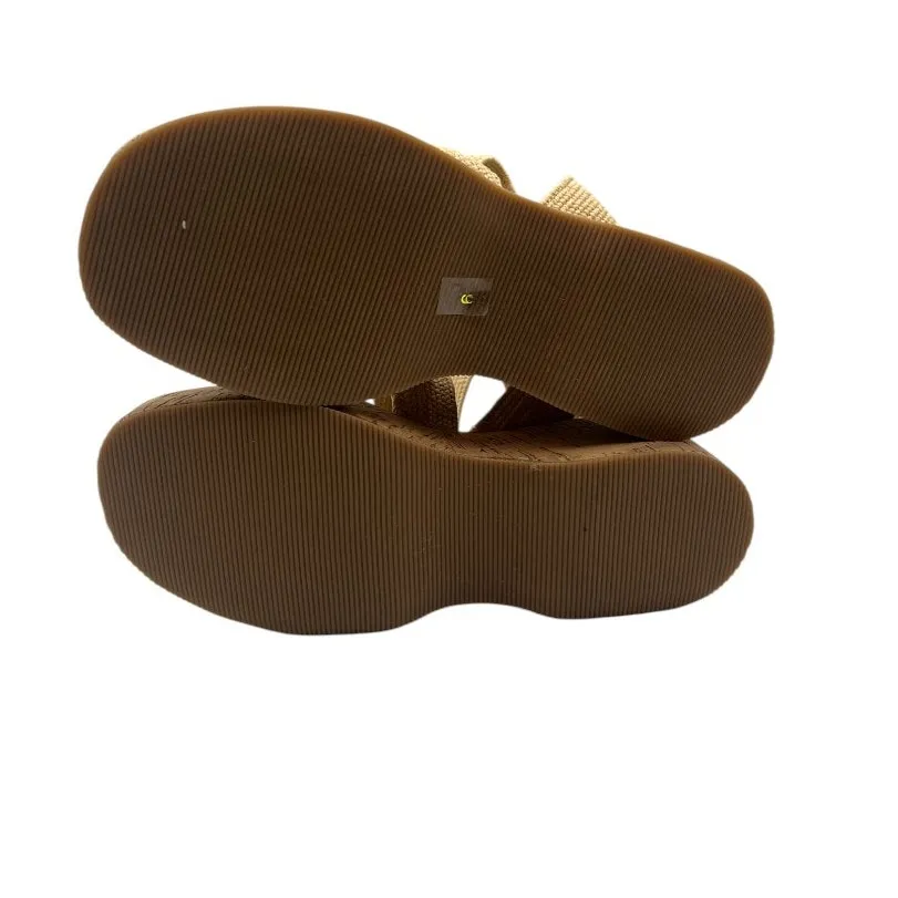 Steve Madden Sashes Cork Ankle Strap Flatform Sandals Raffia Beige Size 6M - Image 6