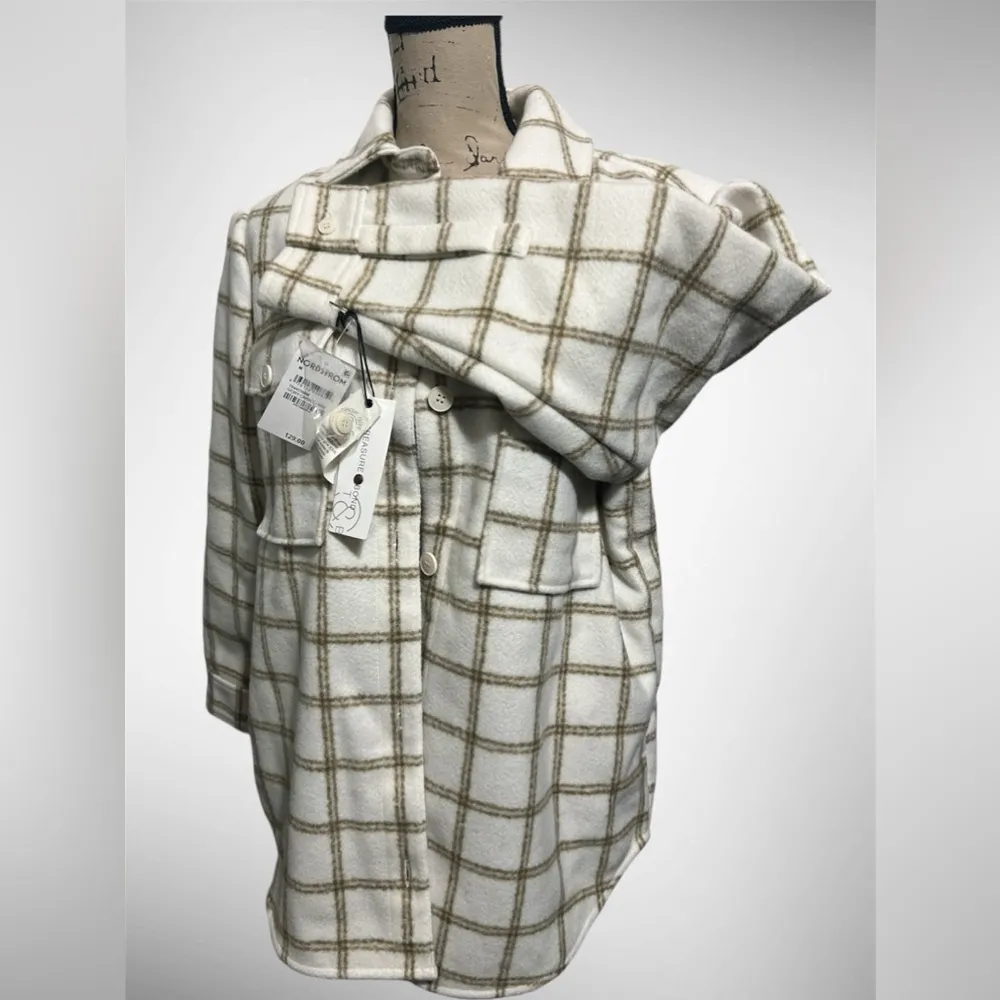 NWT$129  Womens Plaid Puff Sleeve Shirt Jacket Ivory Carsonpane M - Image 7