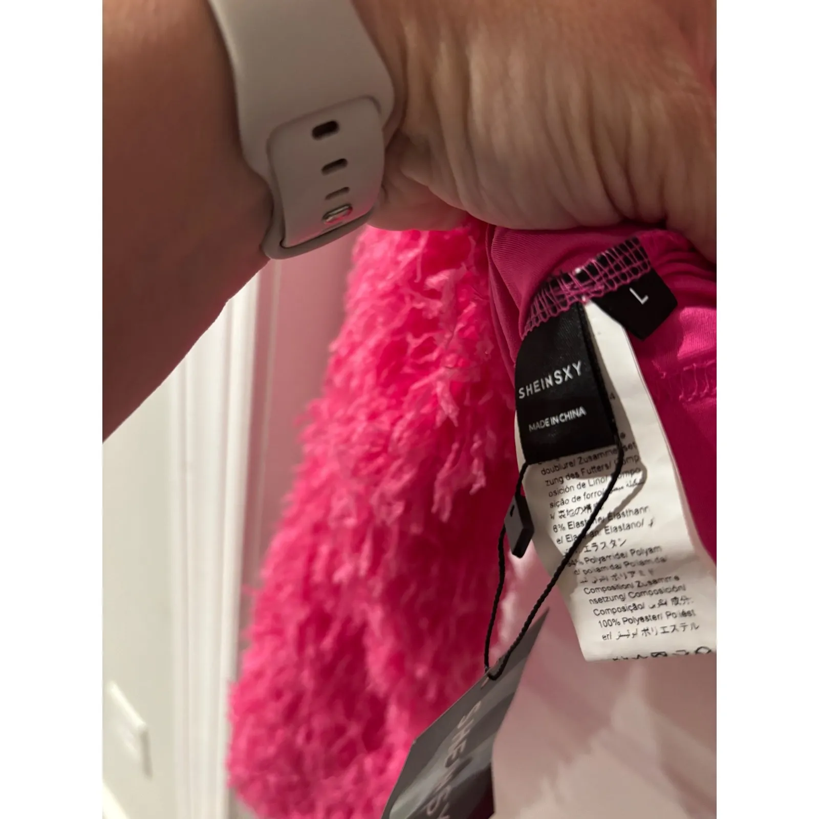 SHEIN‎ SXY Hot Pink Fuzzy Faux Feather Y2K Bolero Shrug Corset Crop Top, Size L - Image 3