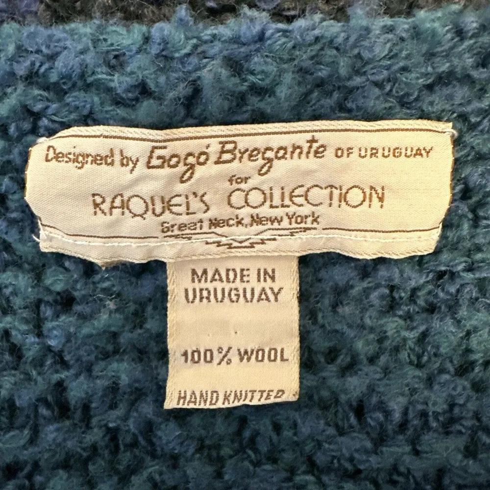 Gogo Bregante Chunky Knit Balloon Sleeve Cardigan Sweater One Size OS Blue Wool Size L - Image 5