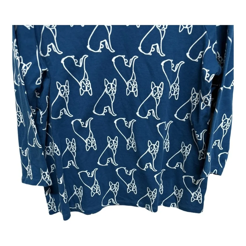 Kim Rogers Dog Frenchie 3/4 Sleeve 100% Cotton Blue Shirt Dog Lover Preppy XL - Image 3
