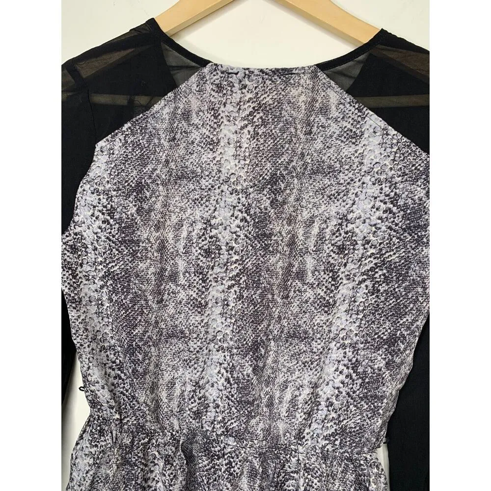 Doe & Rae Modcloth Womens Size Small Dress Sheath Snake Print Long Sleeve Sheer - Image 6