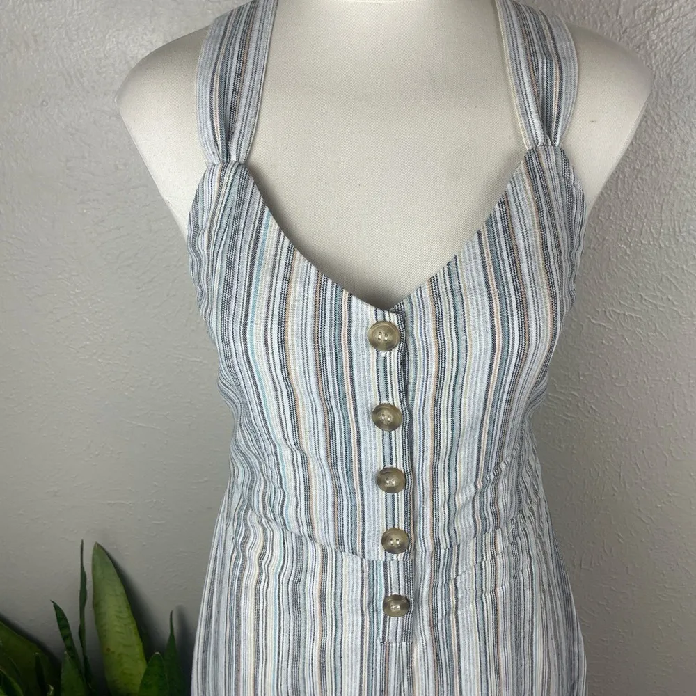 Knot Sisters‎ NWT Striped Wide-Leg Linen Jumpsuit Tie Back Boho Chic Medium - Image 4