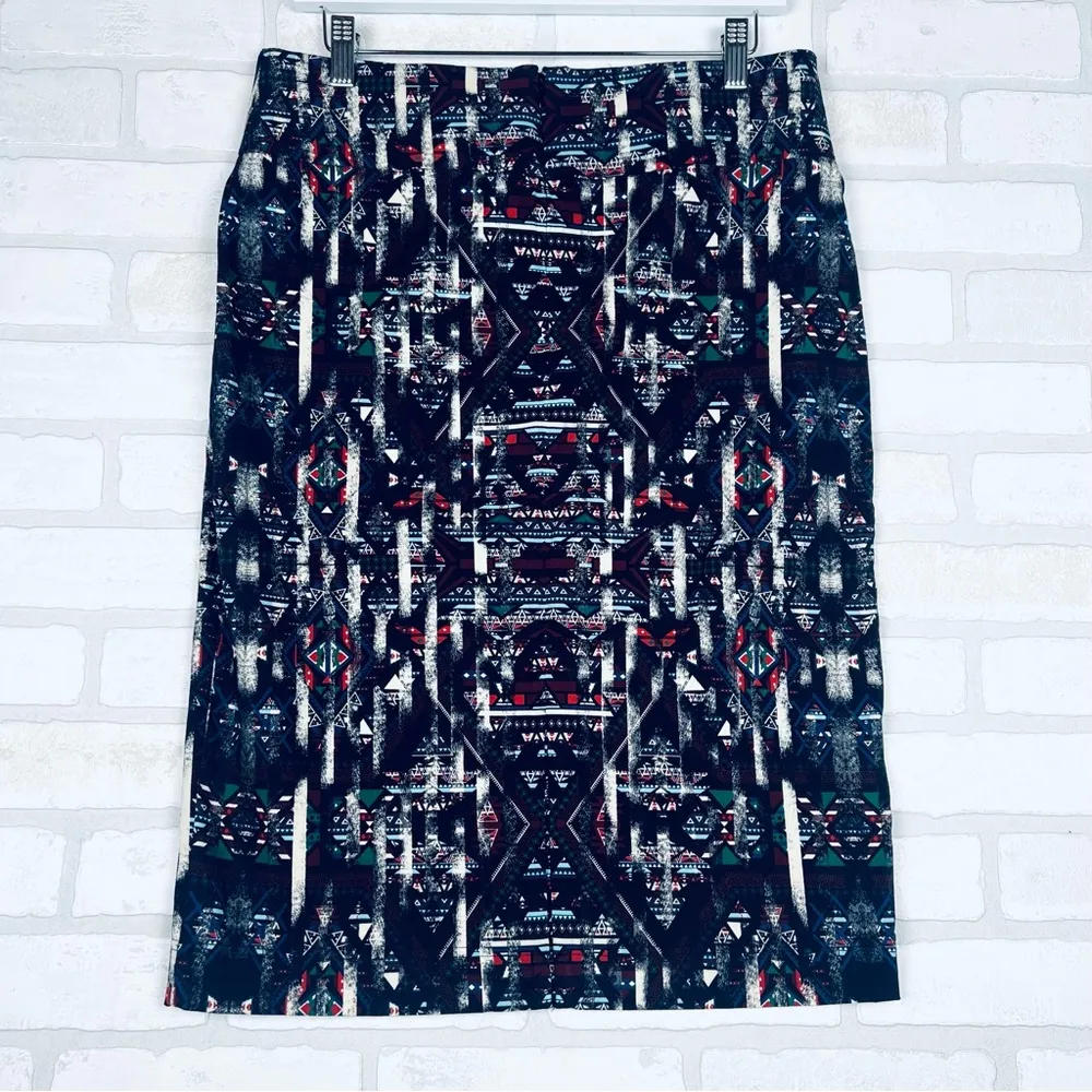 Monroe & Main Pencil Skirt Multicolor Tribal Women's Size Large Zip Back Black - Image 11