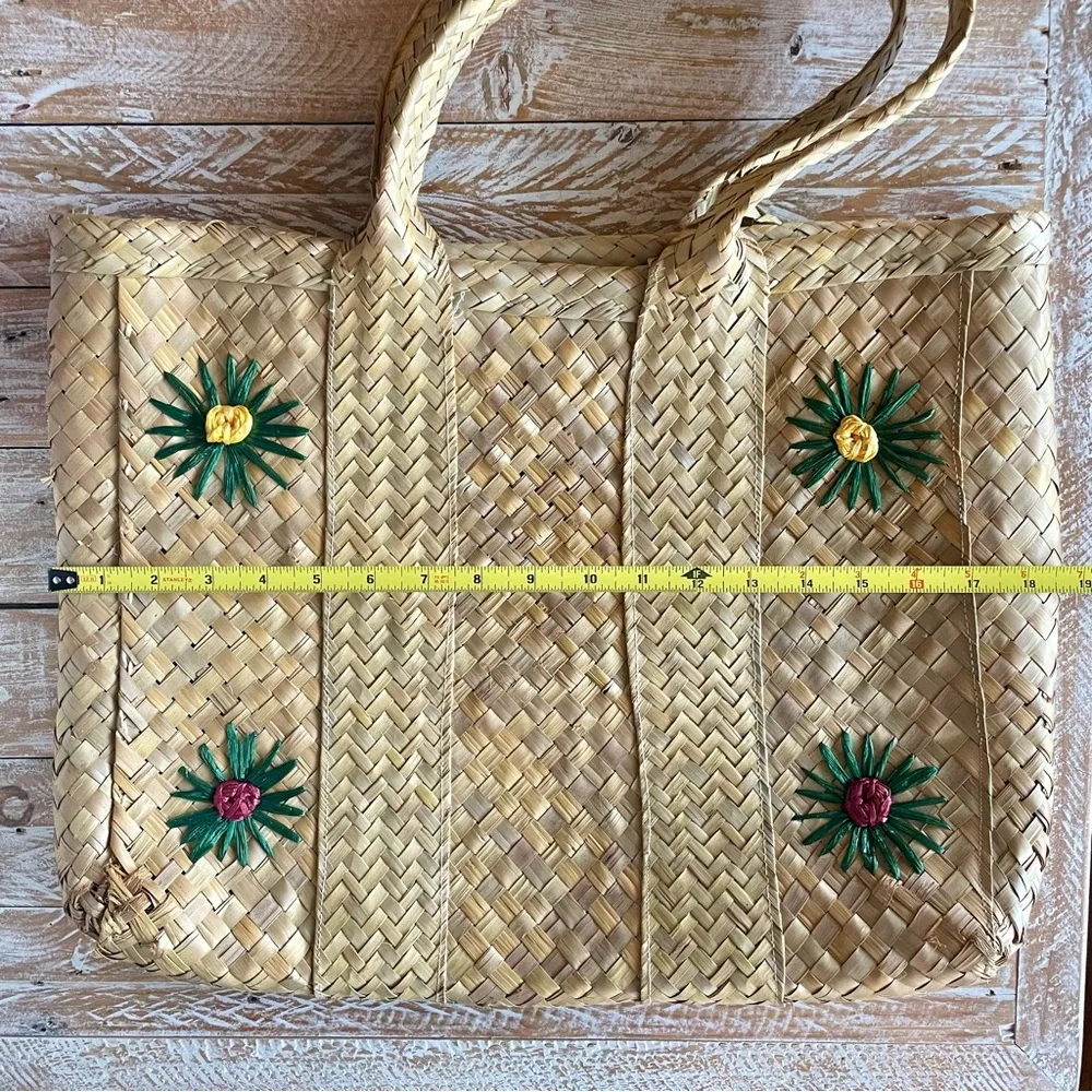☀️Vintage Rattan Woven Floral Beach Bag Handmade☀️ Tan - Image 8