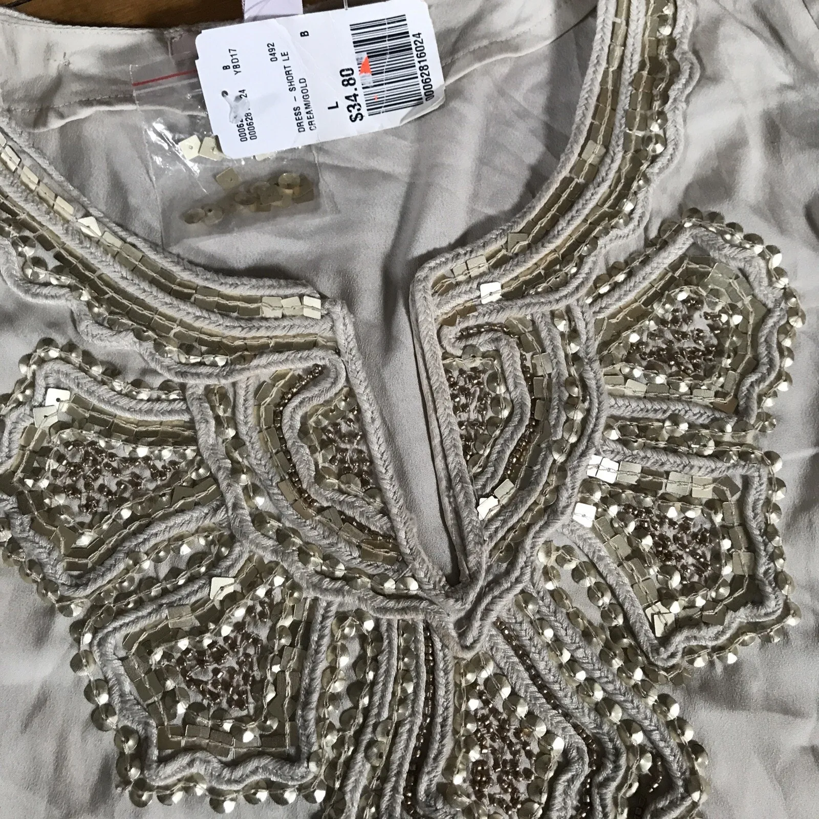 Forever 21 Contemporary Dress Short Length Large Cream/Gold NWT - Image 8