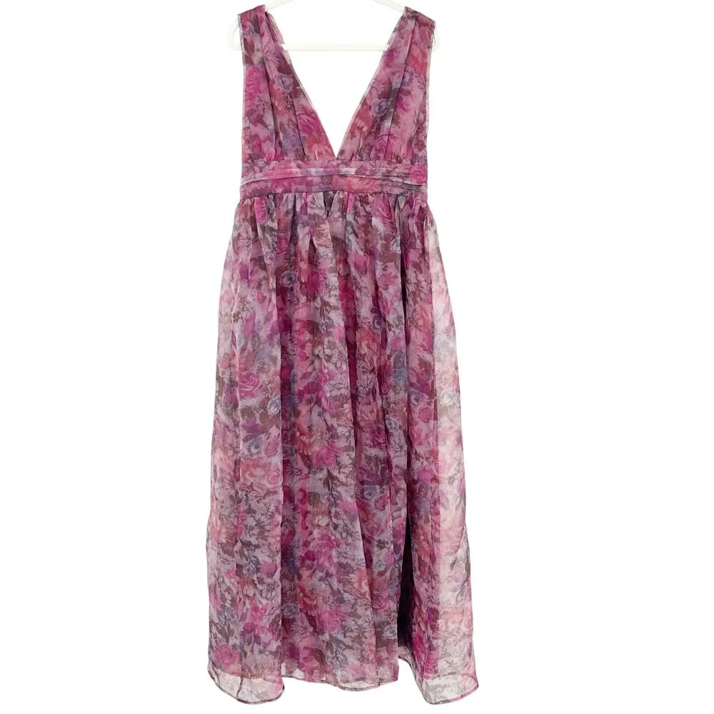 NWT Lulus Glam Party Garden Romance Magenta Floral Print Organza Maxi Dress XL - Image 3