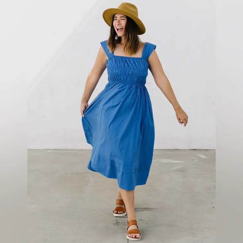 PINCH Royal Blue Ruched Tank Midi Dress Milkmaid Cottagecore Size L Size L - Image 2