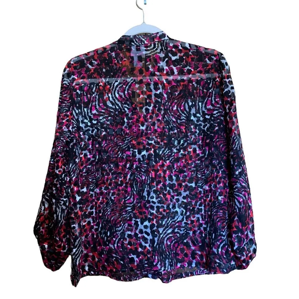 Ruby Rd Shirt Womens 10 Multicolor Textured Roll Tab Sleeves Button Up Blouse - Image 5