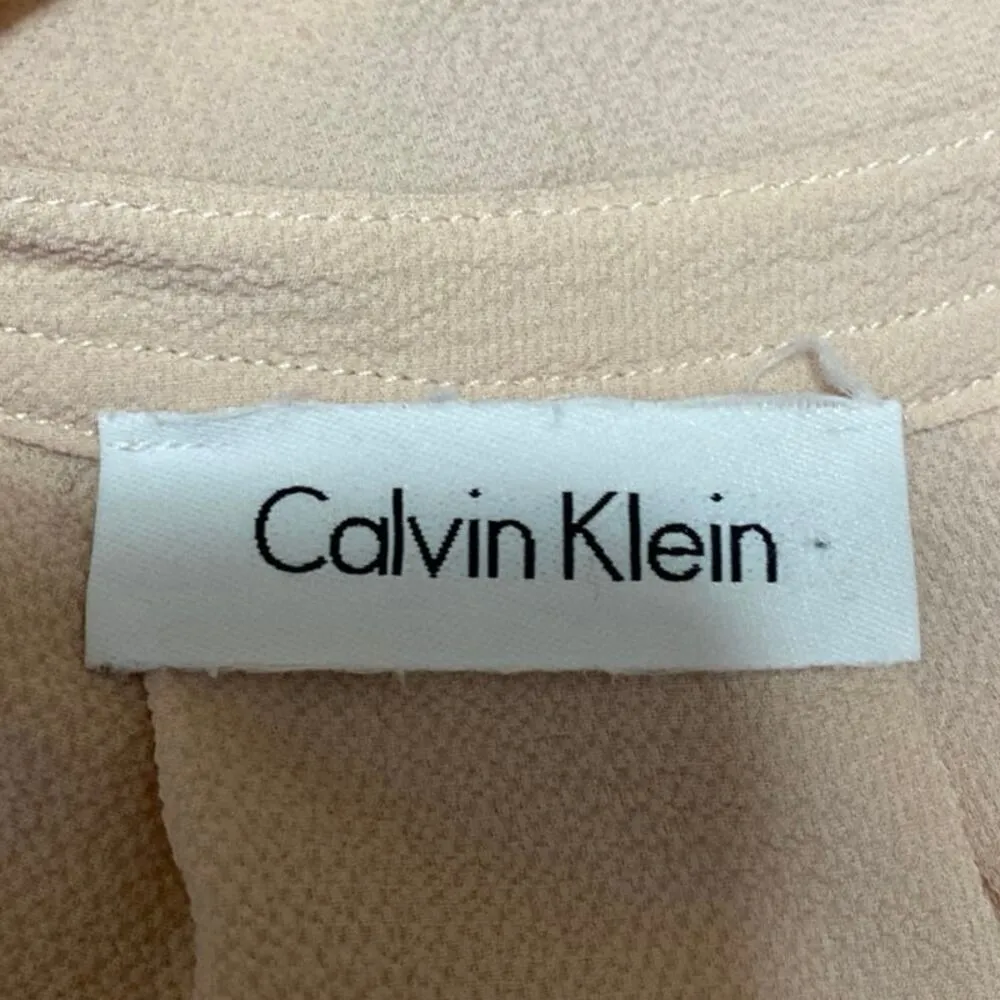 Calvin Klein Women's Beige Short Cap Sleeve V Neck Pleated Blouse Top Size S - Image 3