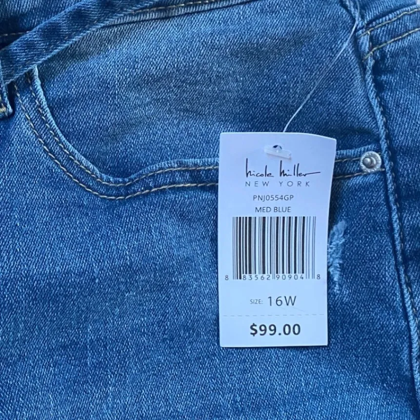 Nicole Miller Nolita Boyfriend Jeans‎ with Tie High Rise Stretch Blue 16W NWT - Image 10