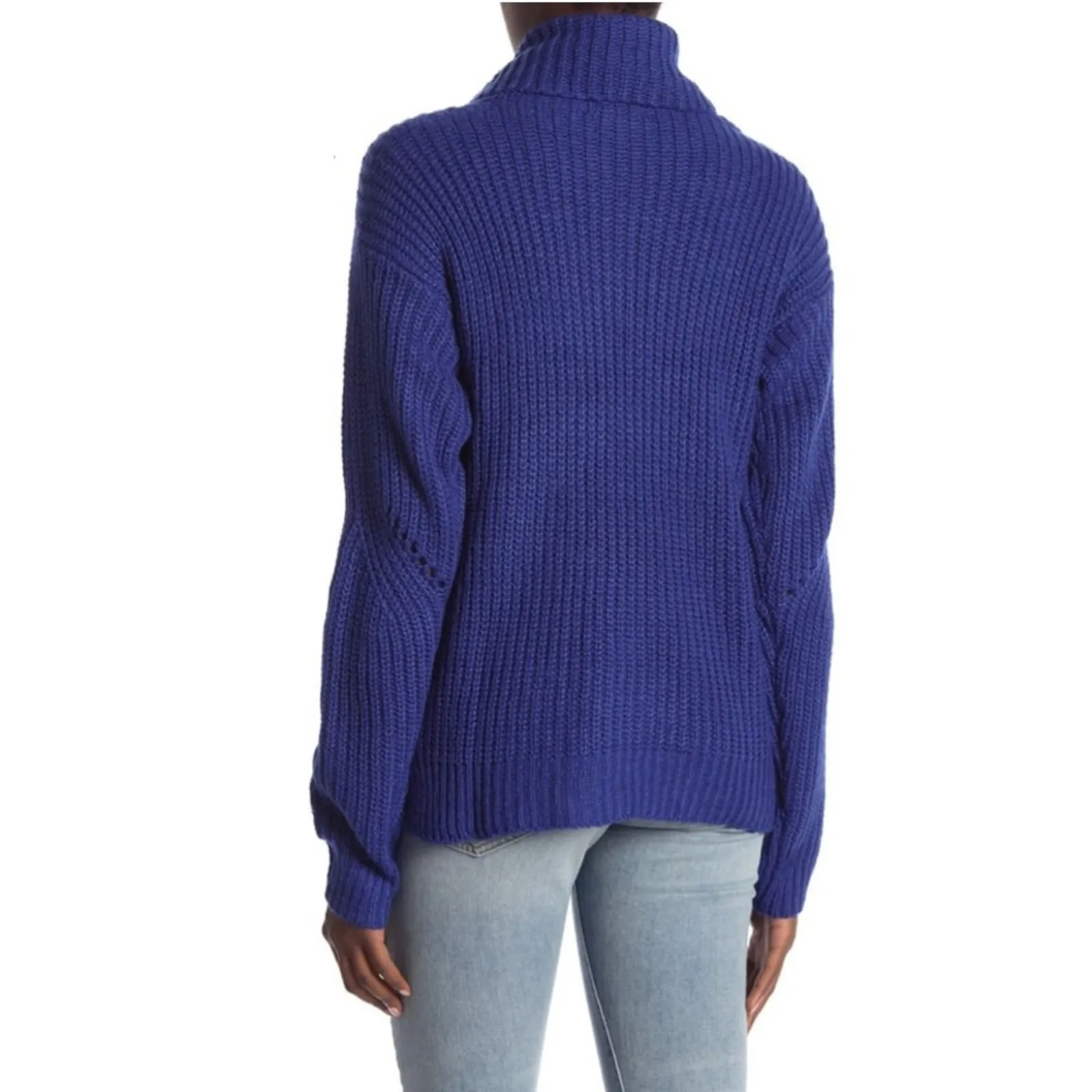 Ten Sixty Sherman Chunky Knit Cowl Neck Sweater - Blue - Medium - Image 7