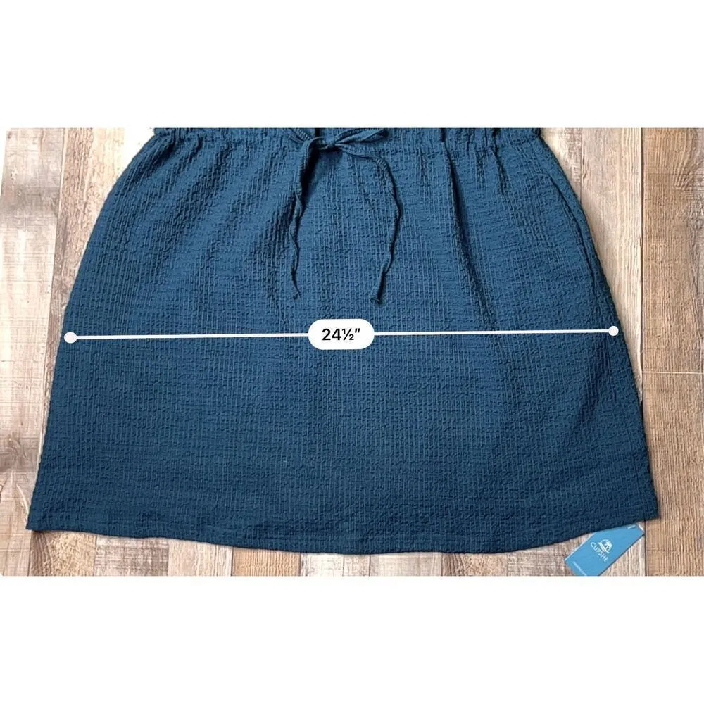 Cupshe Blue Crinkle Dolman Drawstring Dress‎ Cover Up LARGE Travel Casual NWT - Image 8