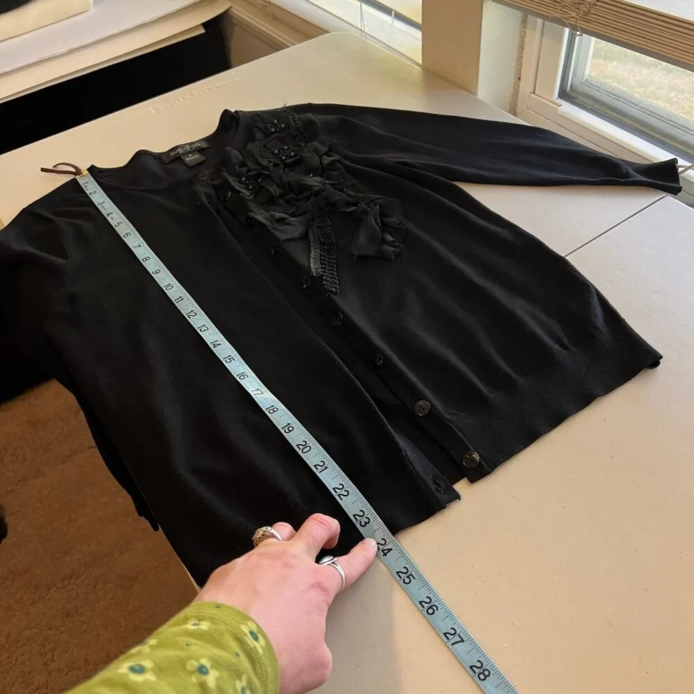 August Silk Black Soft Embellished Floral Detail Button Front Cardigan Sweater - Image 11