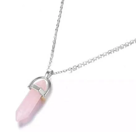 Hexagonal Column Quartz Pendant Necklace Pink - Image 3