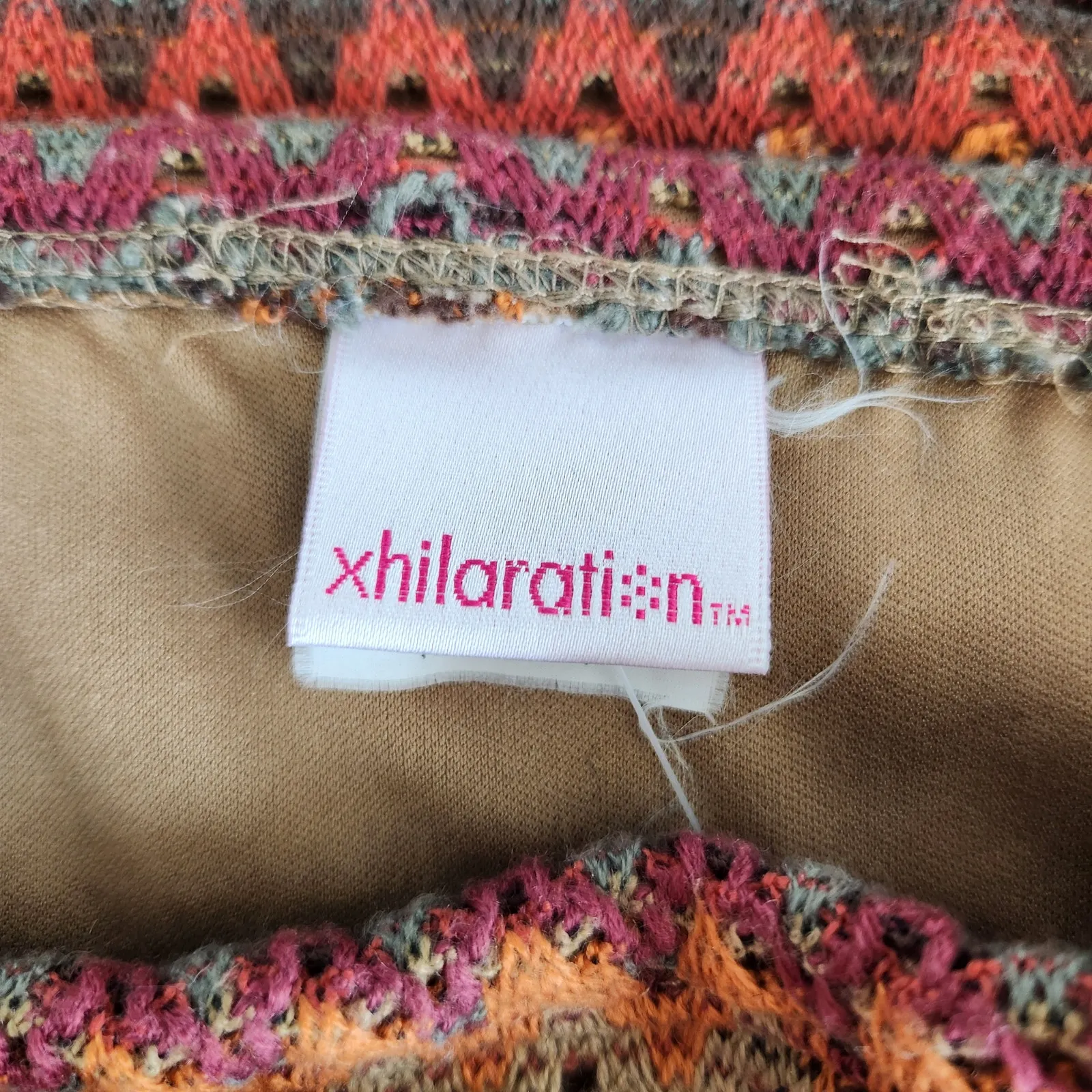 Vintage Y2K Xhilaration Zig Zag Crochet Knit Mini Skirt Fall Brown Orange L - Image 4