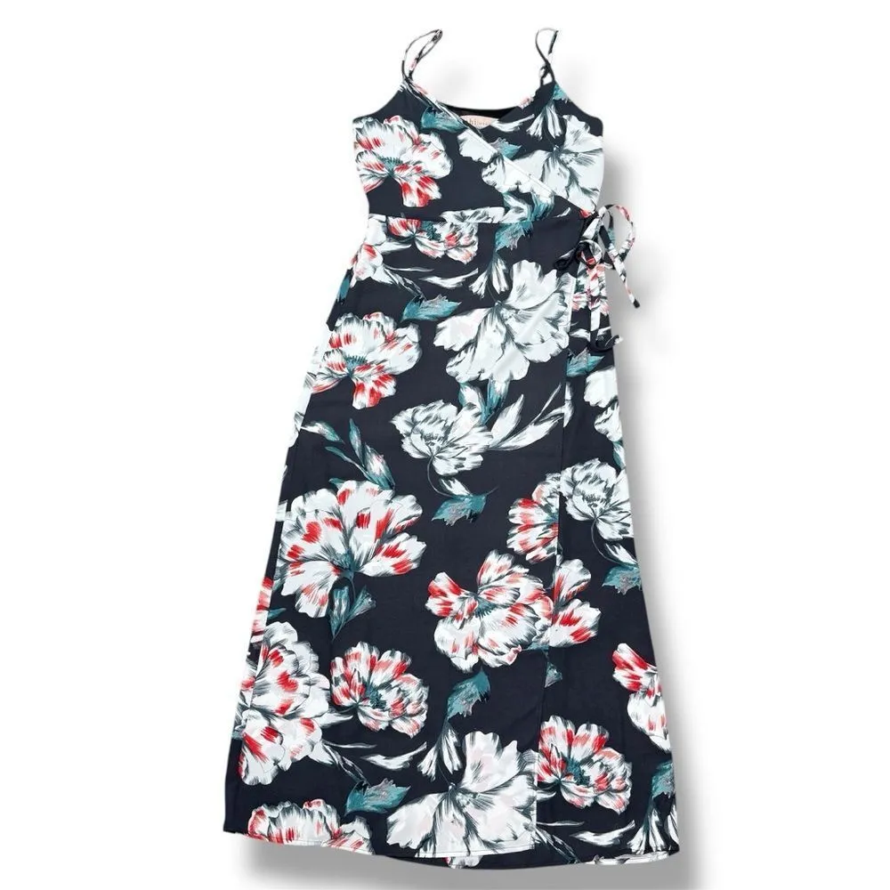 Philosophy Oversized Floral Faux Wrap Side Tie Sleeveless Maxi Slip Dress Blue 4 - Image 15