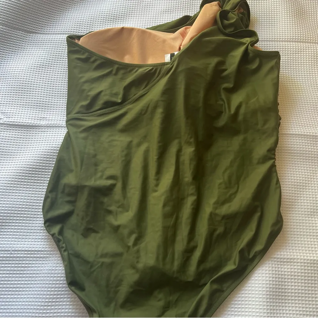 J.CREW Ruched one-shoulder one-piece Swimsuit olive green Women's SIZE 20W‎ new - Image 5