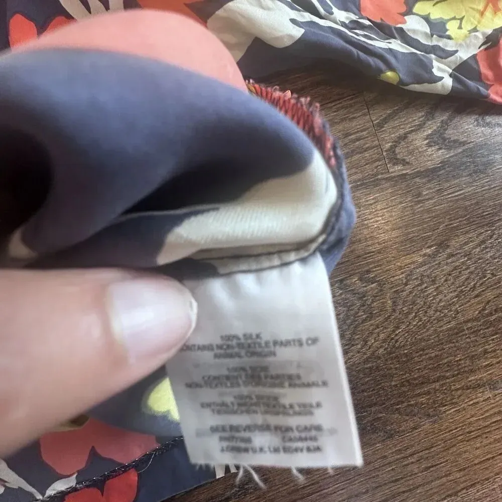 J. Crew Womens 100% Silk Tie Neck Blouse Top Sz 4 Multicolor Floral X0927 Blue - Image 9