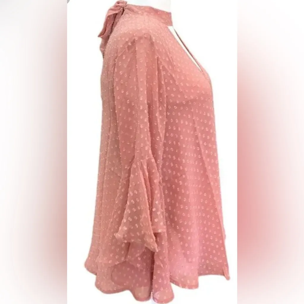 Band Of Gypsies Blush Pink Peasant Blouse With Bell Sleeves & Keyhole Size S - Image 5