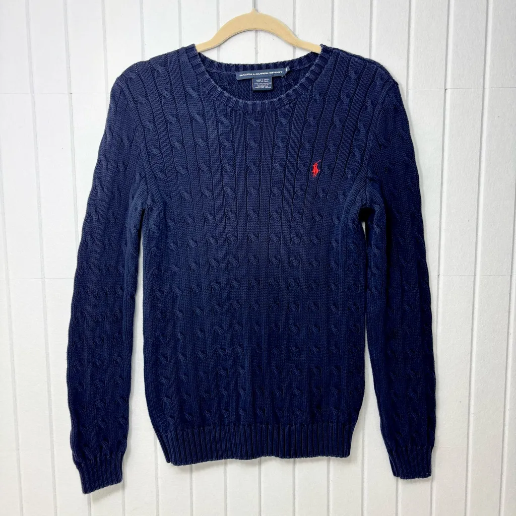Ralph Lauren Sport Navy Blue Cable Knit Cotton Pullover Size M - Image 4