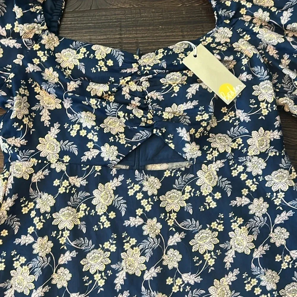 Boden Cut Out Detail Mini Dress Navy Floral Print Size 8T Tall Puff Sleeve  NWT - Image 5