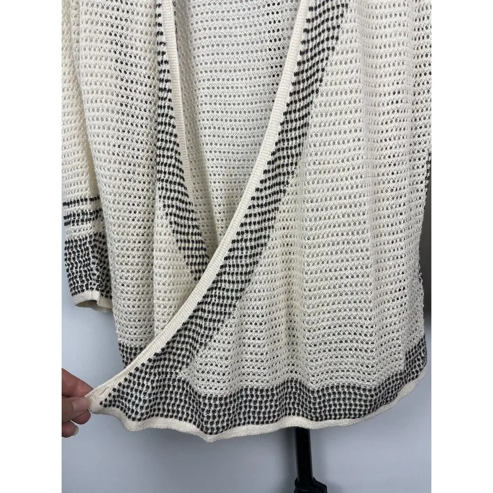 Nic + Zoe Cream Black Open Knit Linen Blend Wrap Cardigan Sweater Size‎ XS - Image 6
