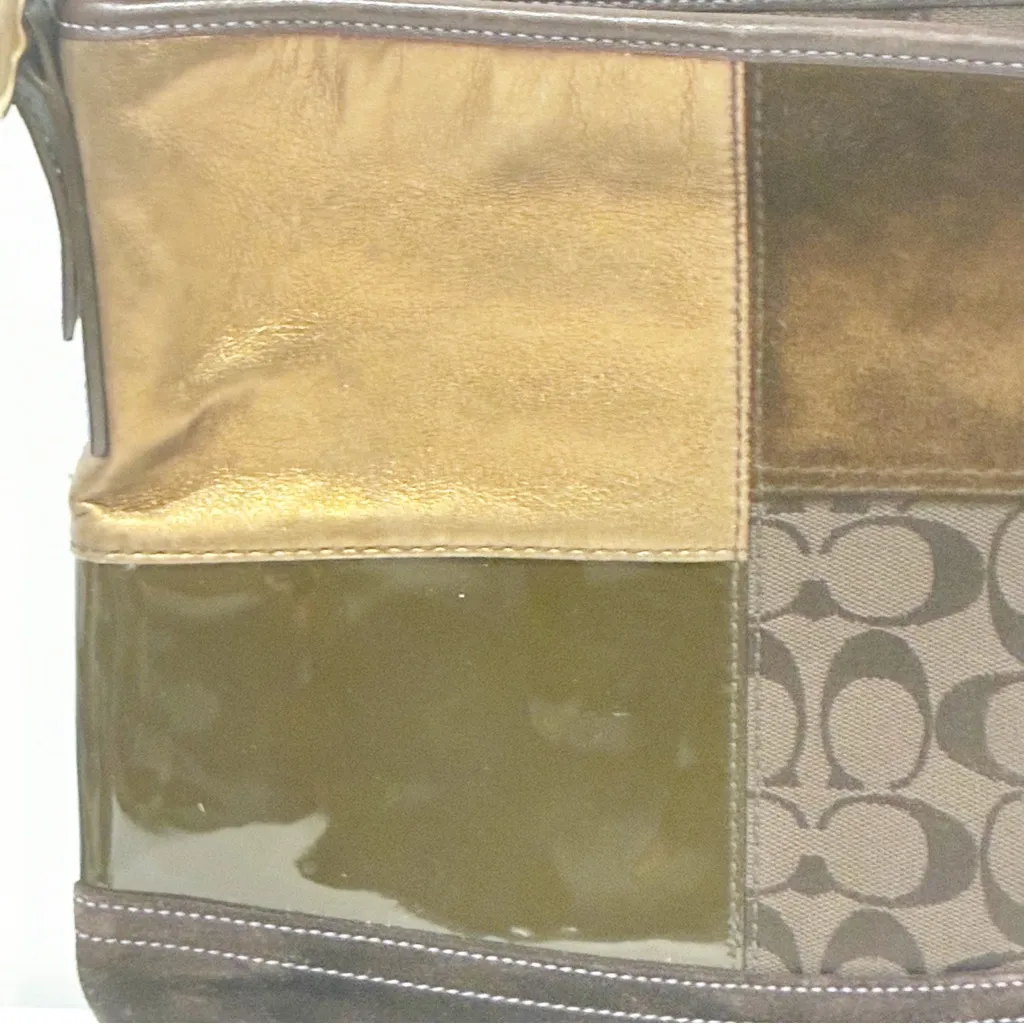 Vintage Coach Signature F10421 Patchwork Crossbody Shoulder Bag Brown Suede - Image 2