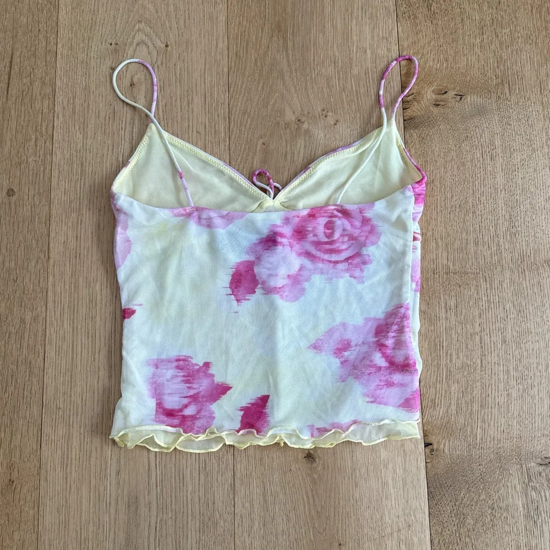 White Fox Cami Top Rose Floral Size XS Pink Lemon - Image 4