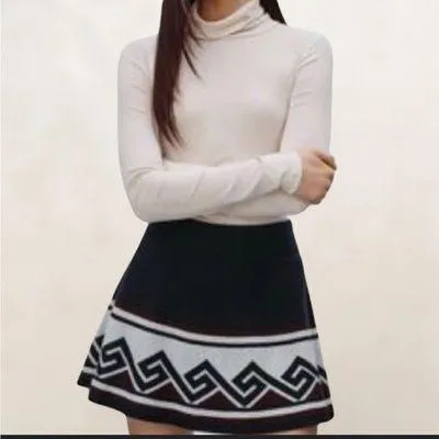 Talula Navy Blue 100% Cotton Flounce Mini Skirt High Waist S Aztec Print - Image 2