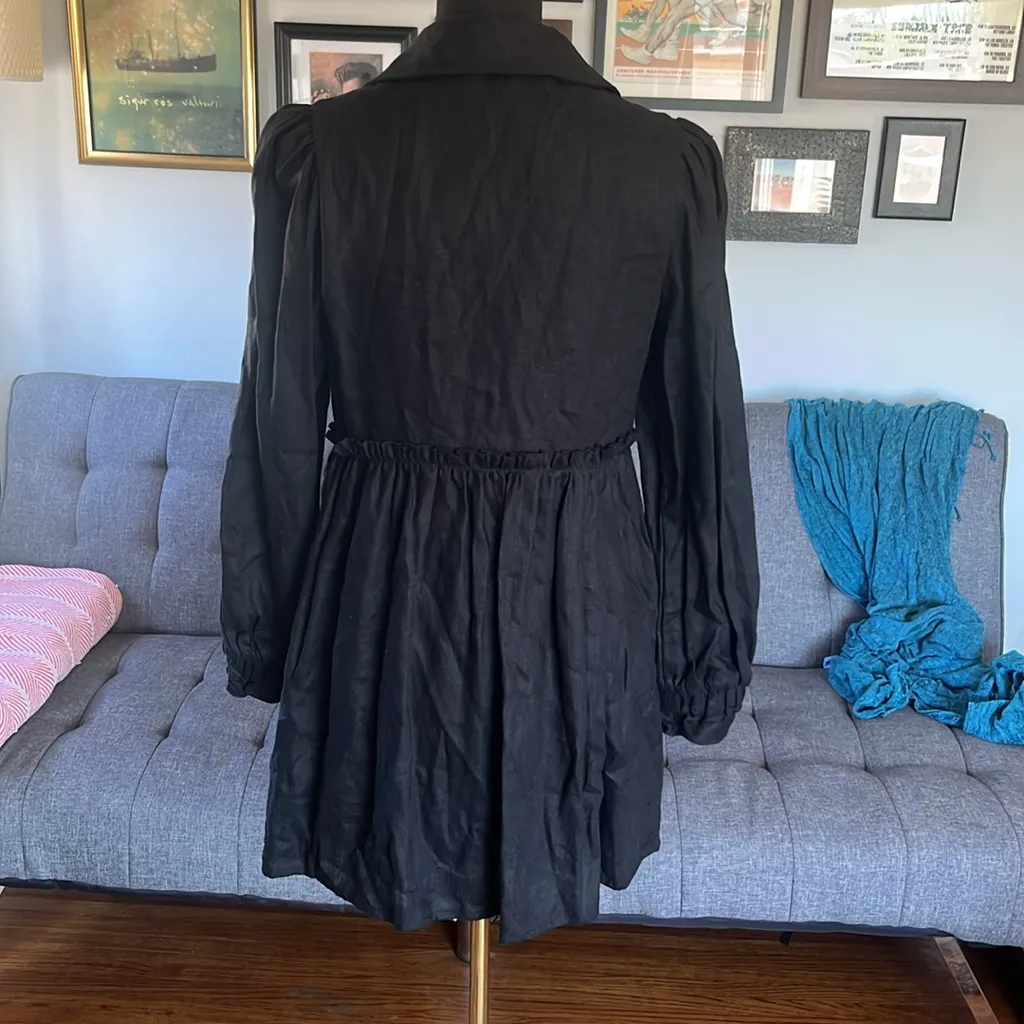 AERE button down long sleeved 100% linen dress. Size 8 Black - Image 4