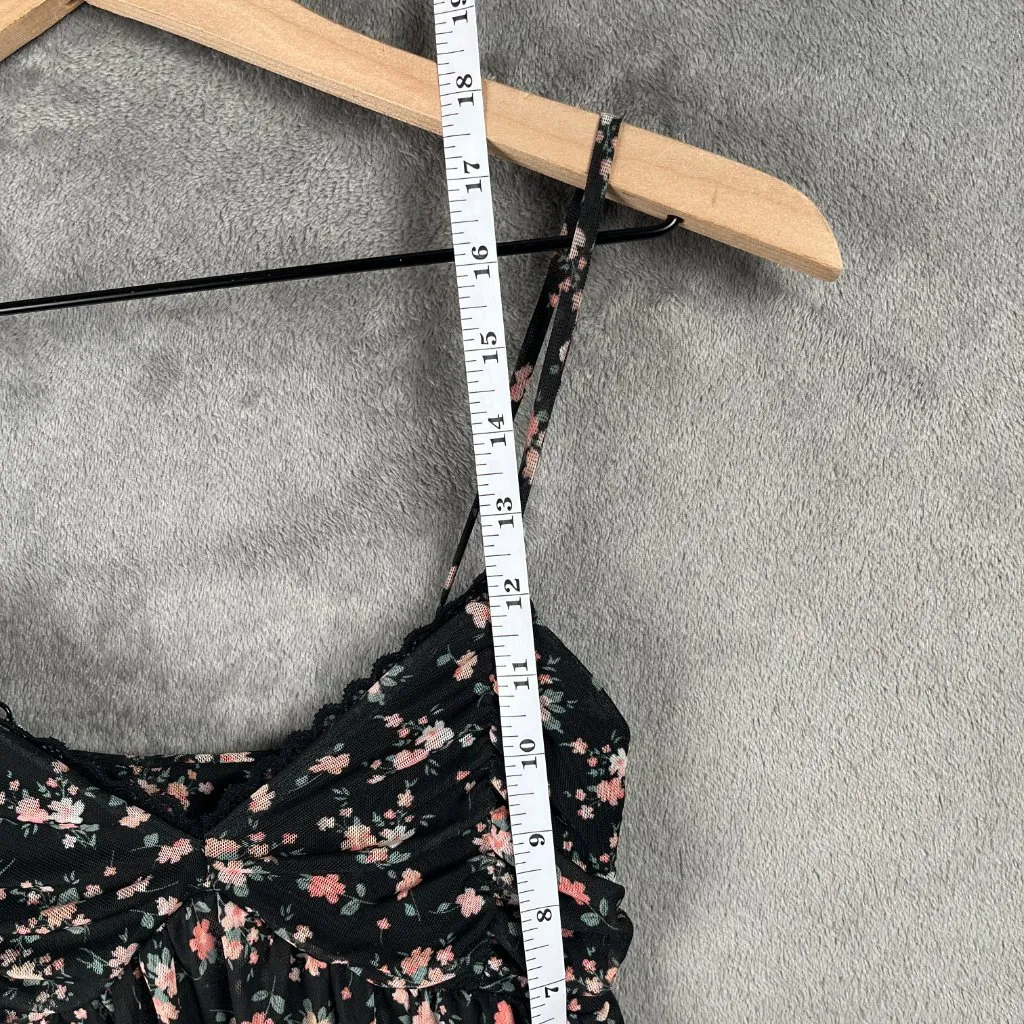 RSQ Babydoll Top Women’s XS Black Floral Sheer Spaghetti Strap Y2K Fairy Grunge - Image 7