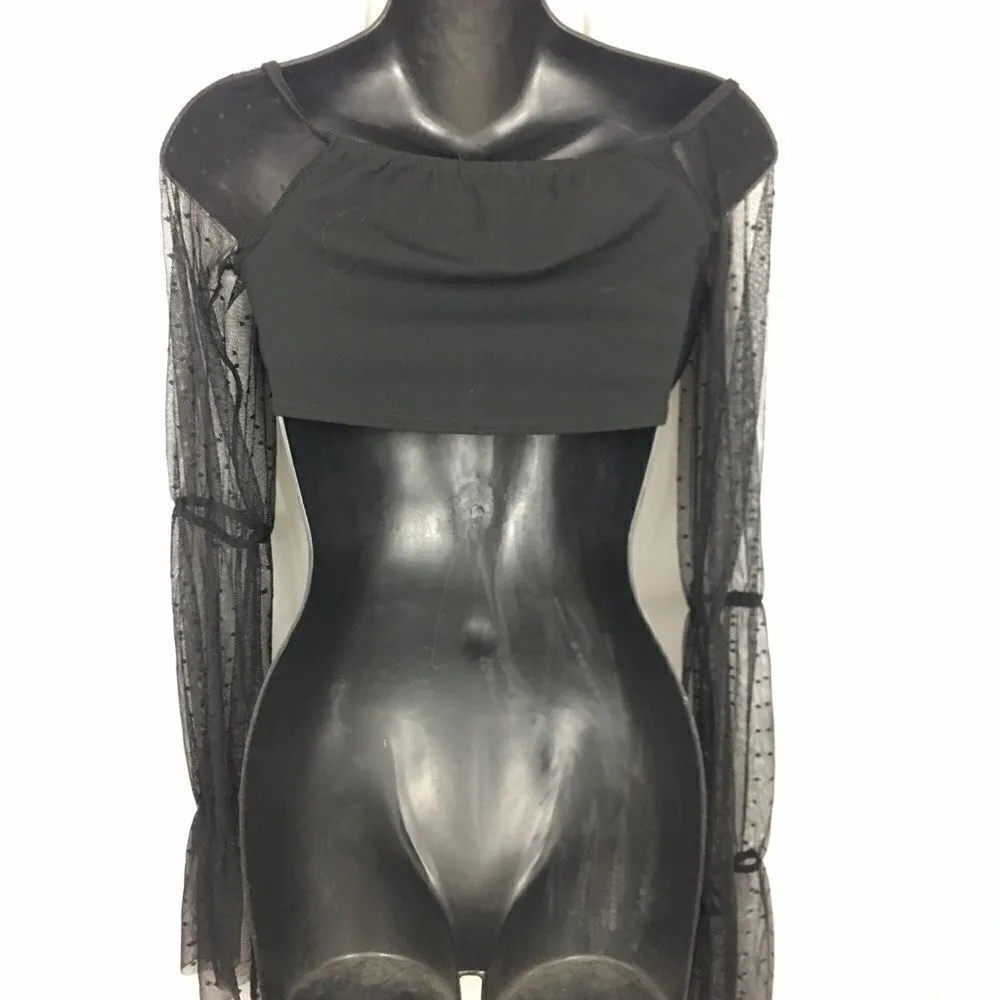 bra crop black top wit mesh cinched sleeves size 6 - Image 6