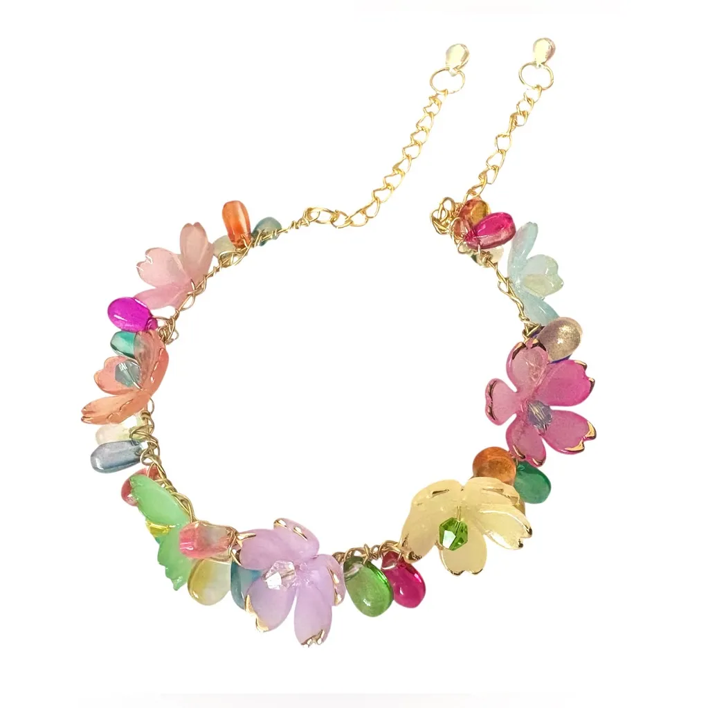 Fairy Bracelet with Tear Drop Crystals and Lucite Flowers with Swarovski Centers Pink - Image 4