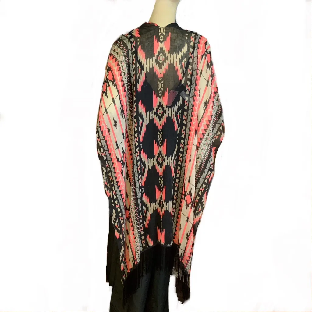 UNBRANDED FRINGE TRIM BLACK, CORAL & TAN SCARF/ SHAWL (OSFM) Multiple - Image 3