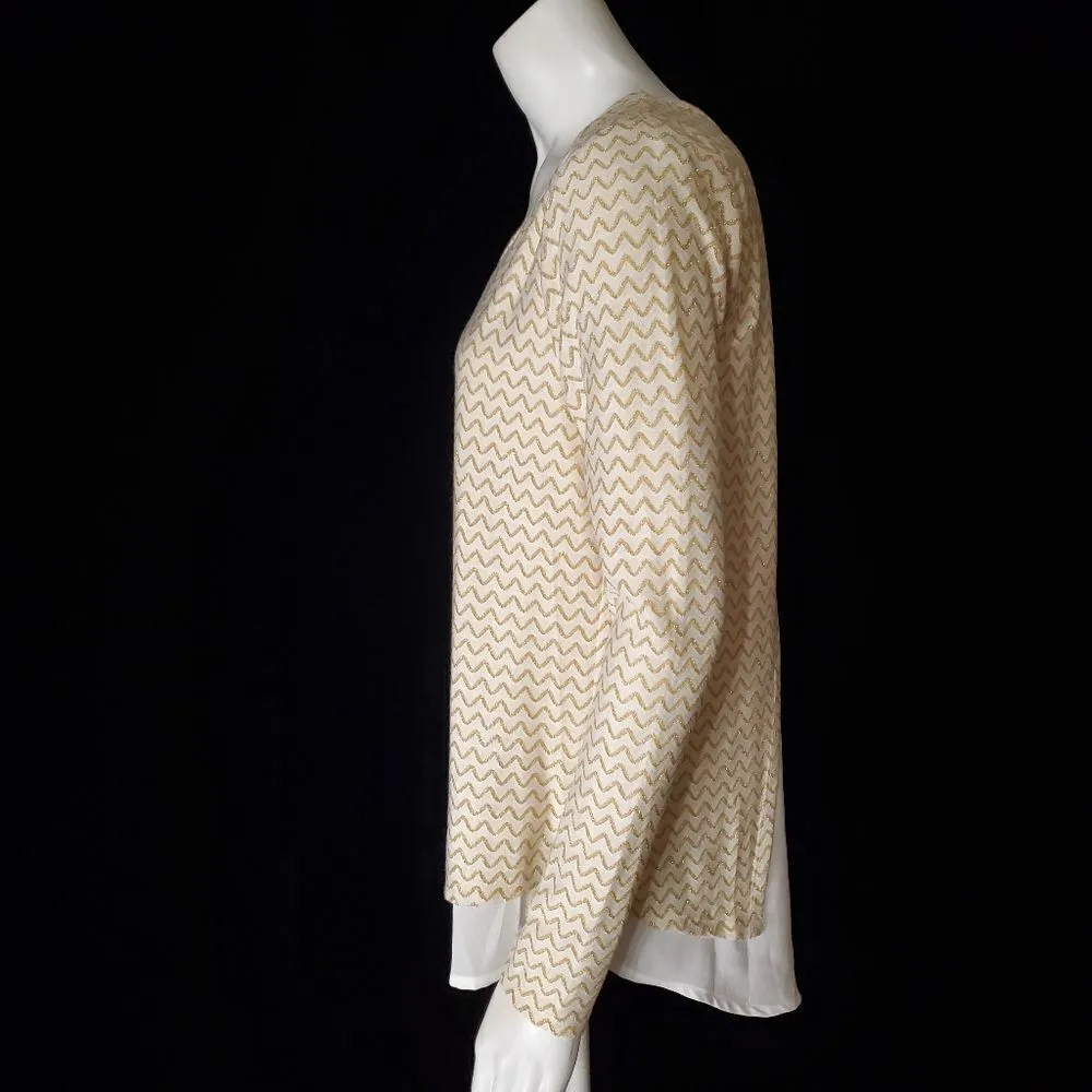 Society Girl White & Gold Chevron Blouse (S) - Image 3