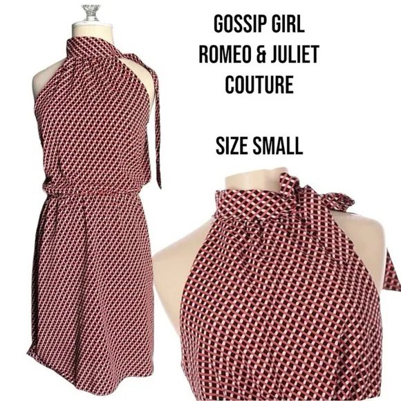 Romeo and Juliet Gossip Girl Orange Red Halter Blouson Dress Size Small - Image 2