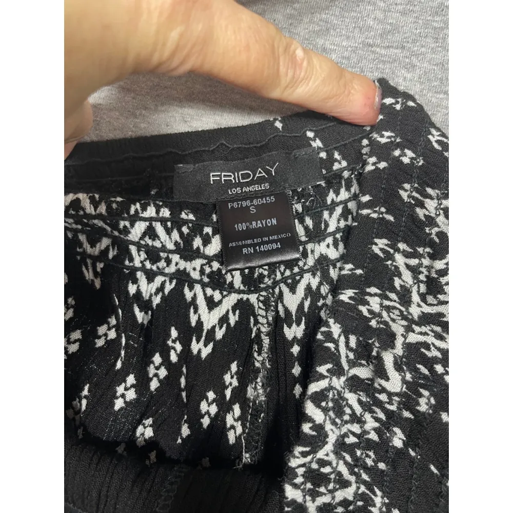 Women's Friday Black & White Printed Pants Size S Pull on Y2K - Image 2
