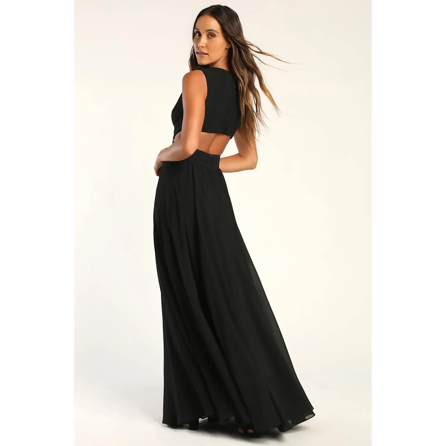 NWT Lulus Vivid Imagination Black Cutout Maxi Dress Wedding Bridesmaid Size L - Image 3