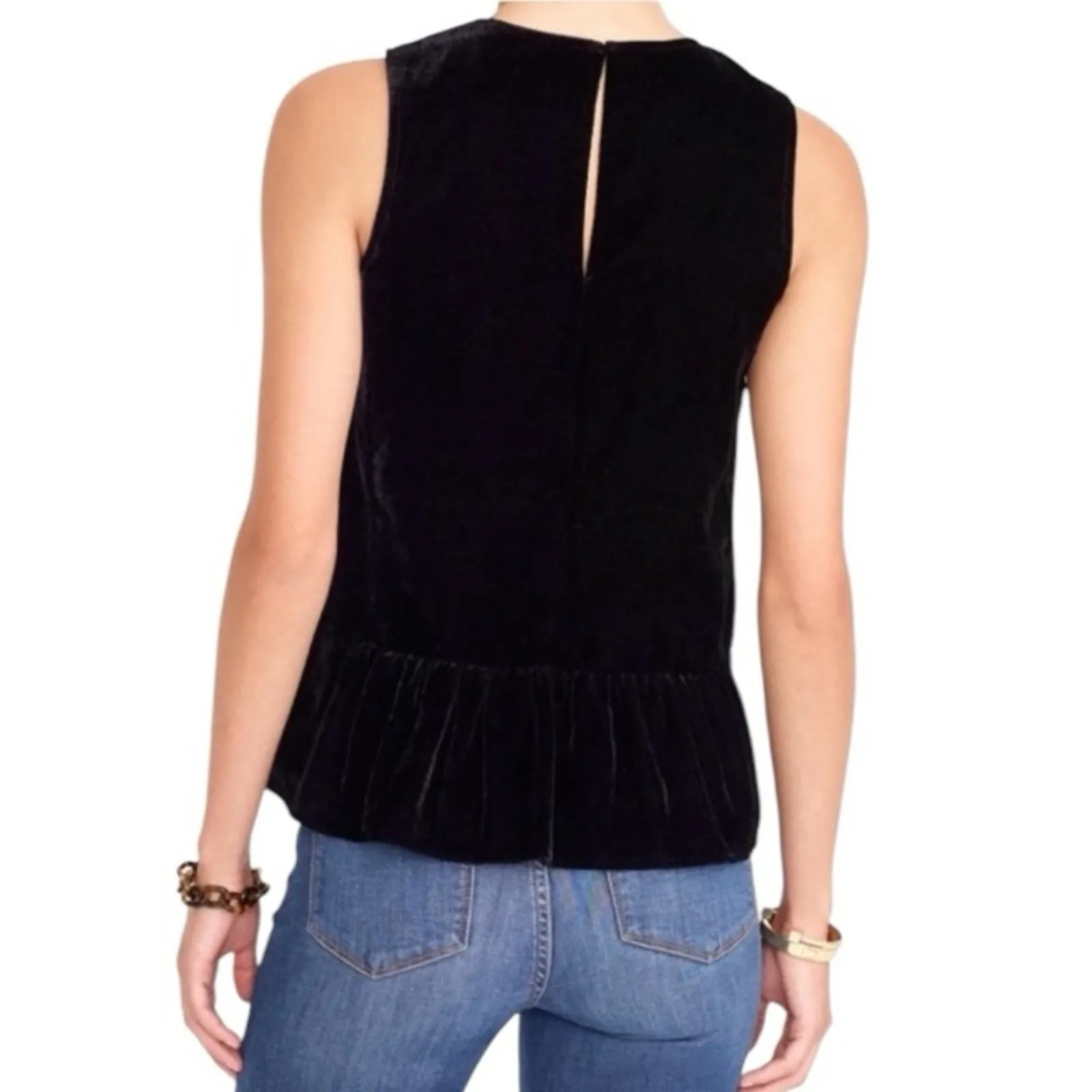 J. Crew Black Velvet Sleeveless Peplum Top Size 2 Y2K Grunge Academia Style - Image 2