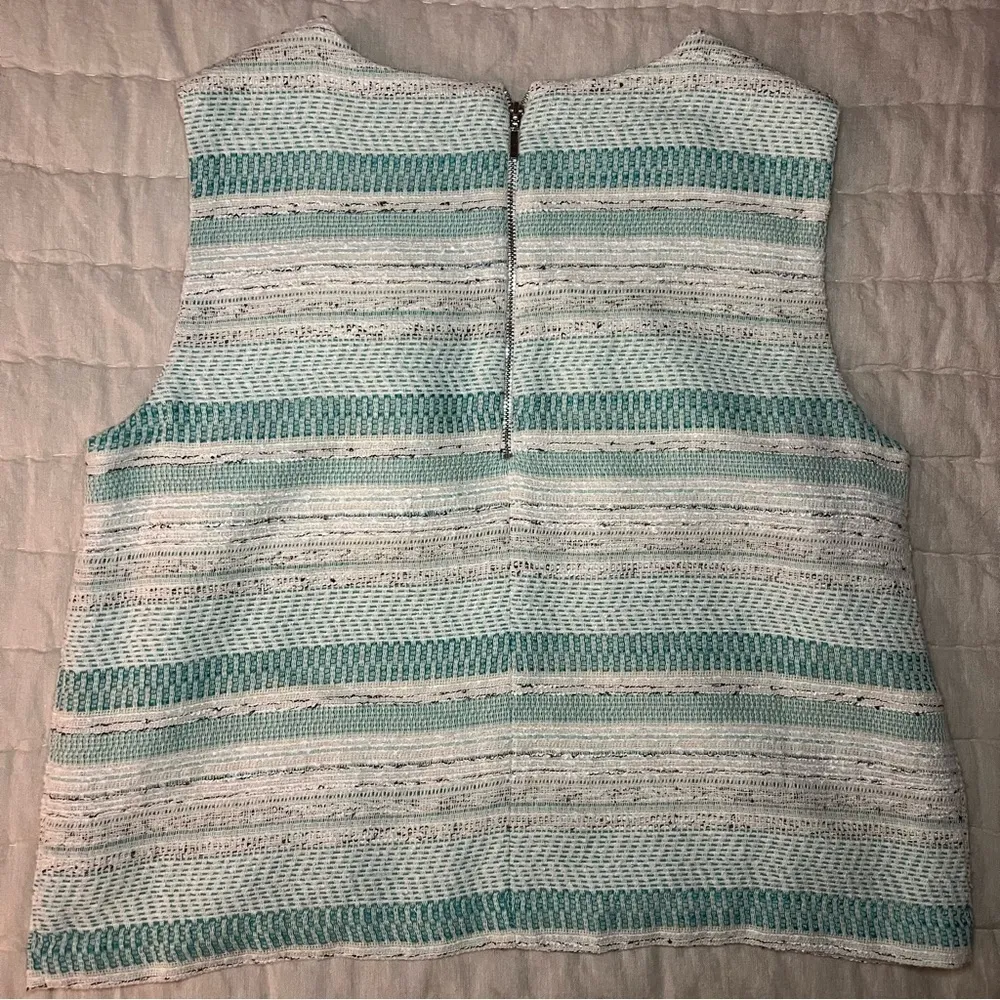 Katharine Barclay Green & White Tweed Cropped Sleeveless Blouse Size Medium - Image 9