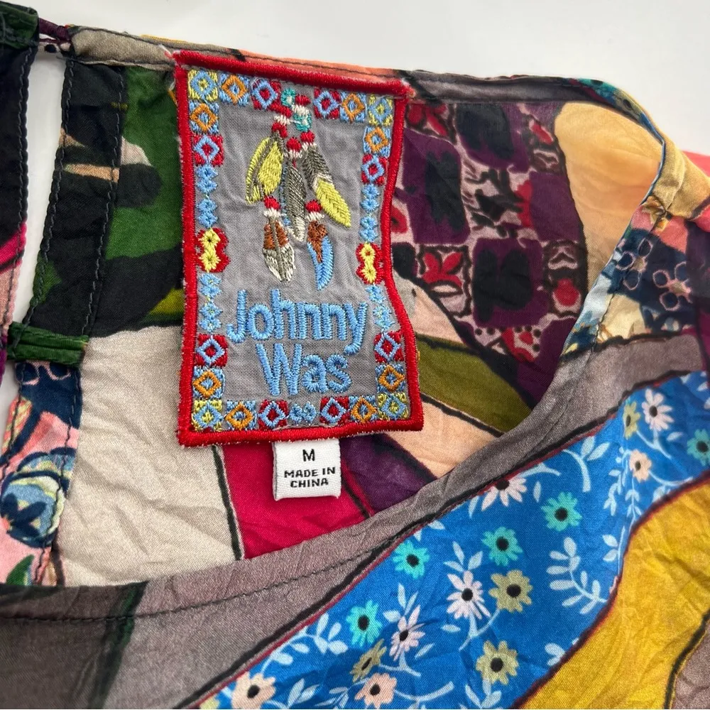Johnny Was silk Vintage patchwork Eloise Top Sz M - Image 8