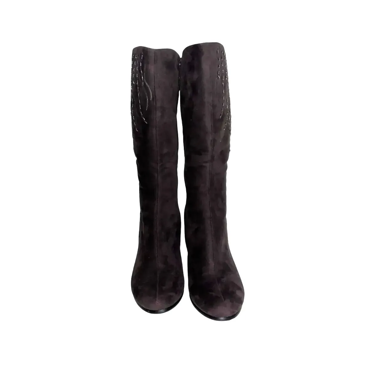 Midnight Velvet Brown Suede Beaded Heeled Boots 9W Size 9 - Image 2