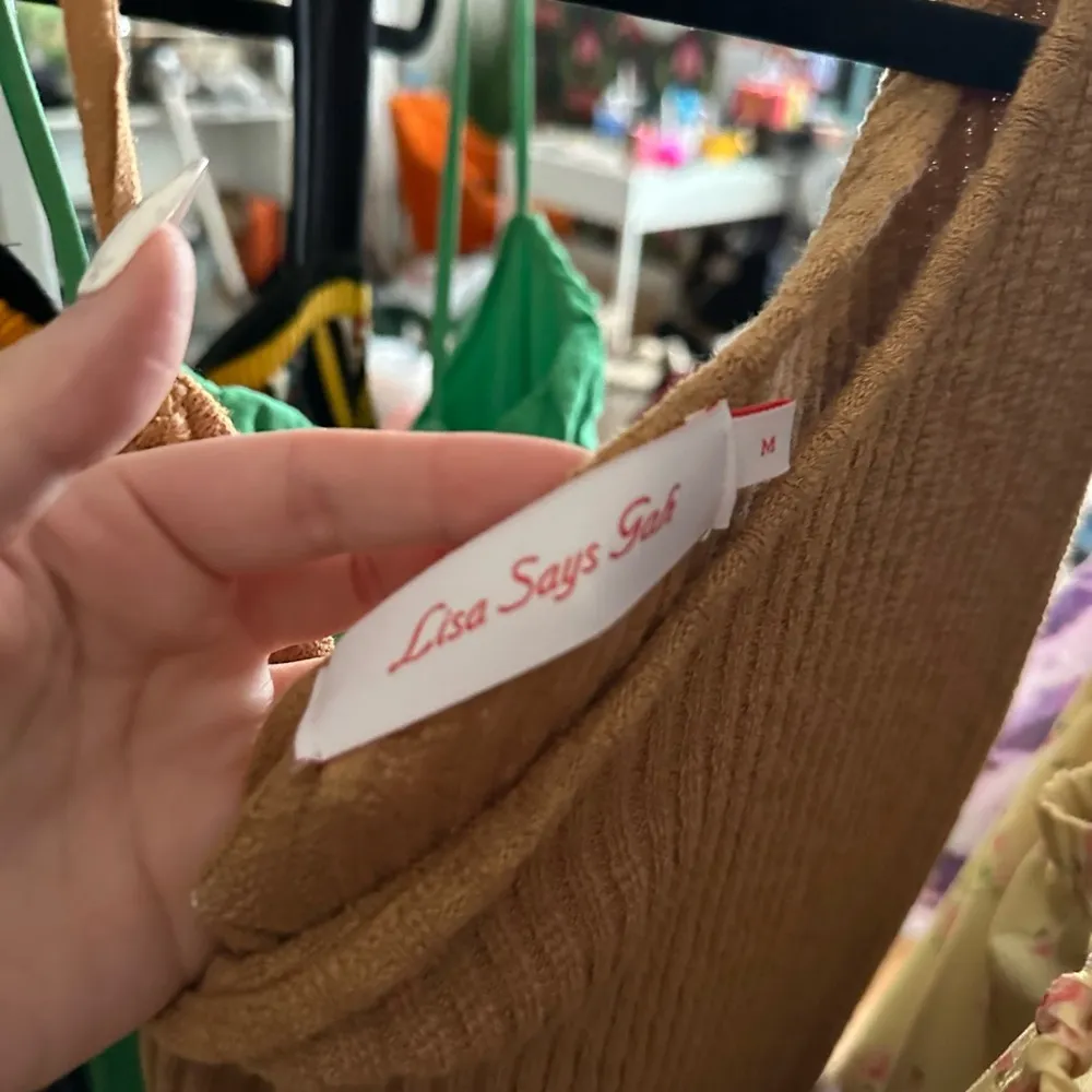 Lisa Says Gah One Shoulder Rib Knit Bodycon Midi Dress Camel Size Medium - Image 2