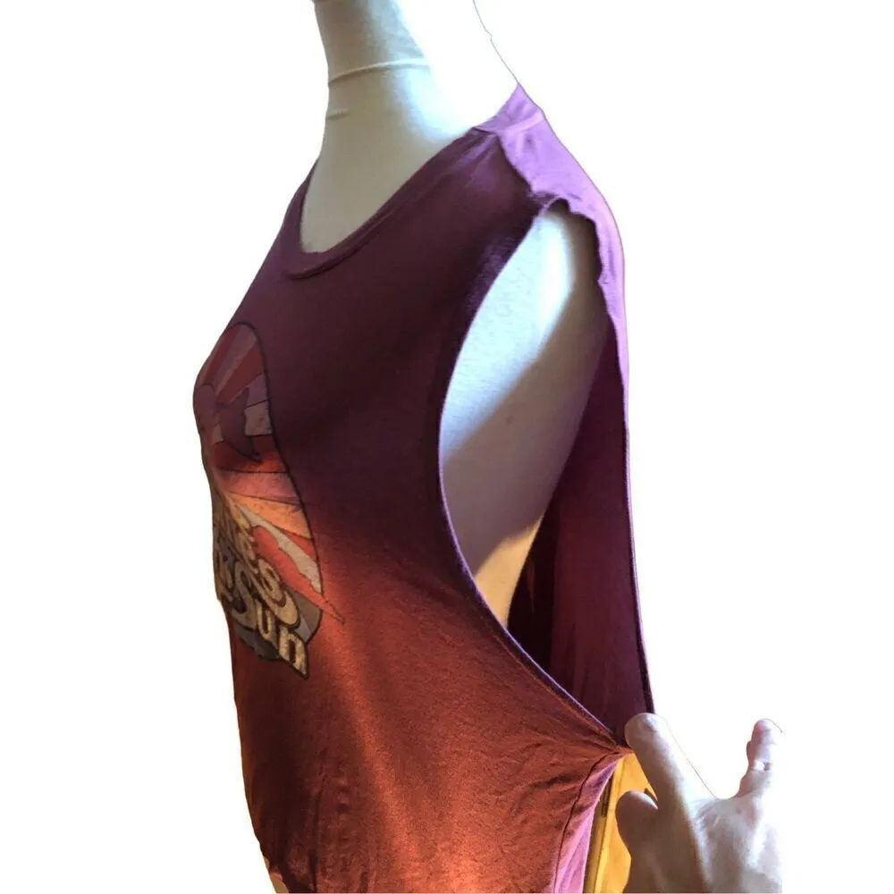 "HERE COMES THE SUN" Beatles George Harrison Song Burgundy slouchy tank crop top Red Size XL - Image 4