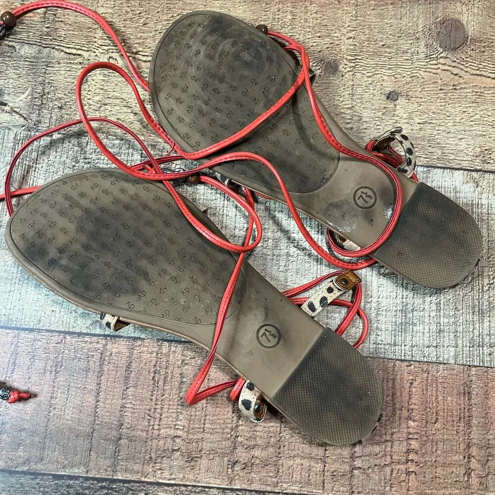 DV Dolce Vita | Women's Leopard Orange Lace Gladiator Jazlyn Sandal Sz 7.5 Brown - Image 2